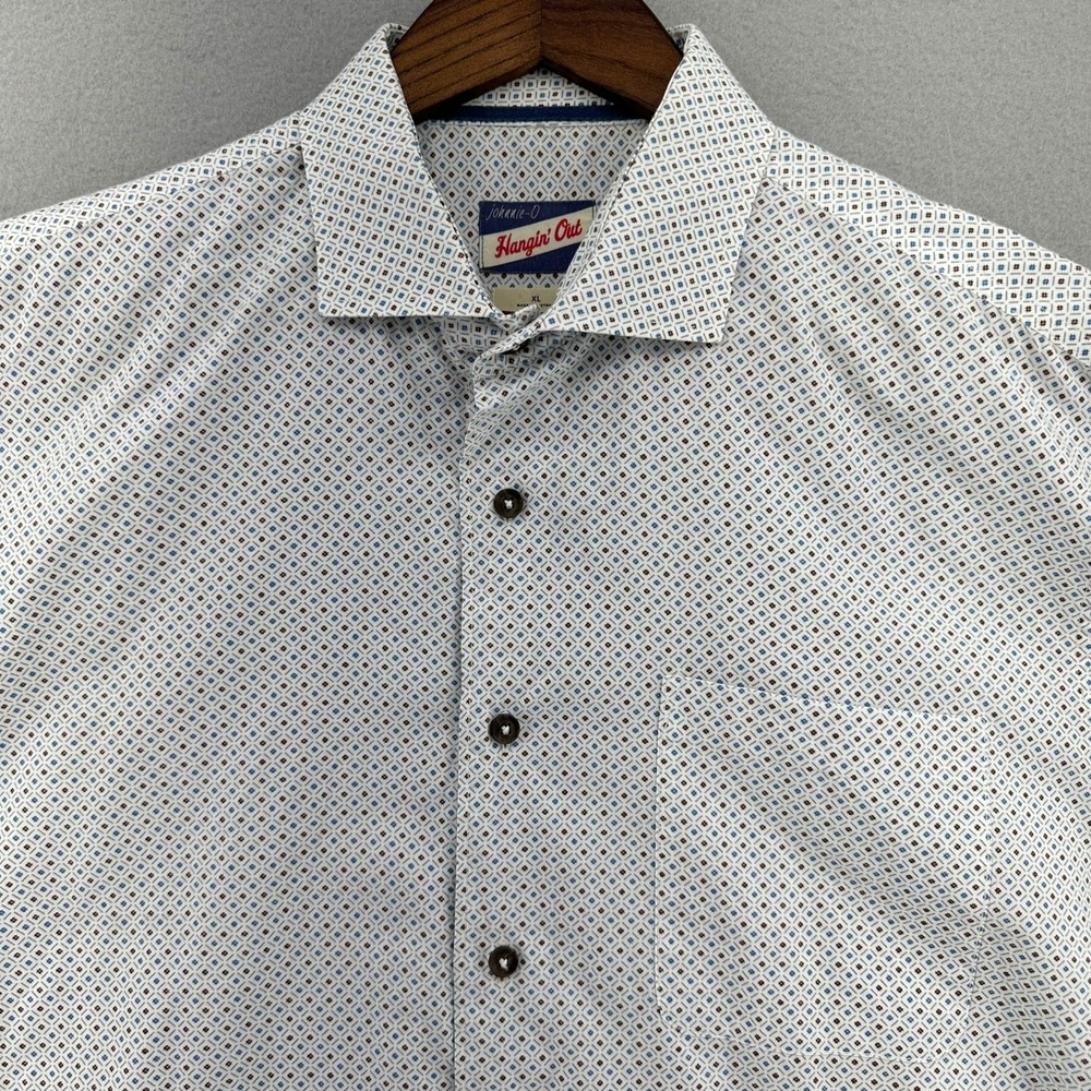 Johnnie-O Hangin' Out Button Down Shirt Diamond Print XL Eclectic Grandpa Retro